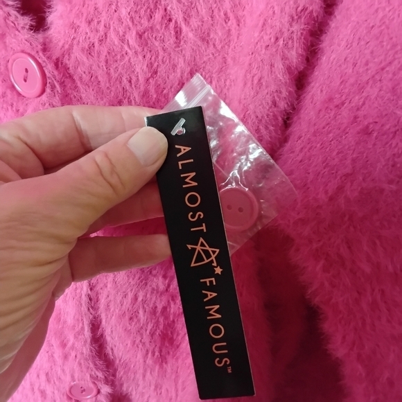 Almost Famous Women's Pink V-Neck Botton Fuzzy Long Sleeve Cardigan Sweater XL - Picture 7 of 7